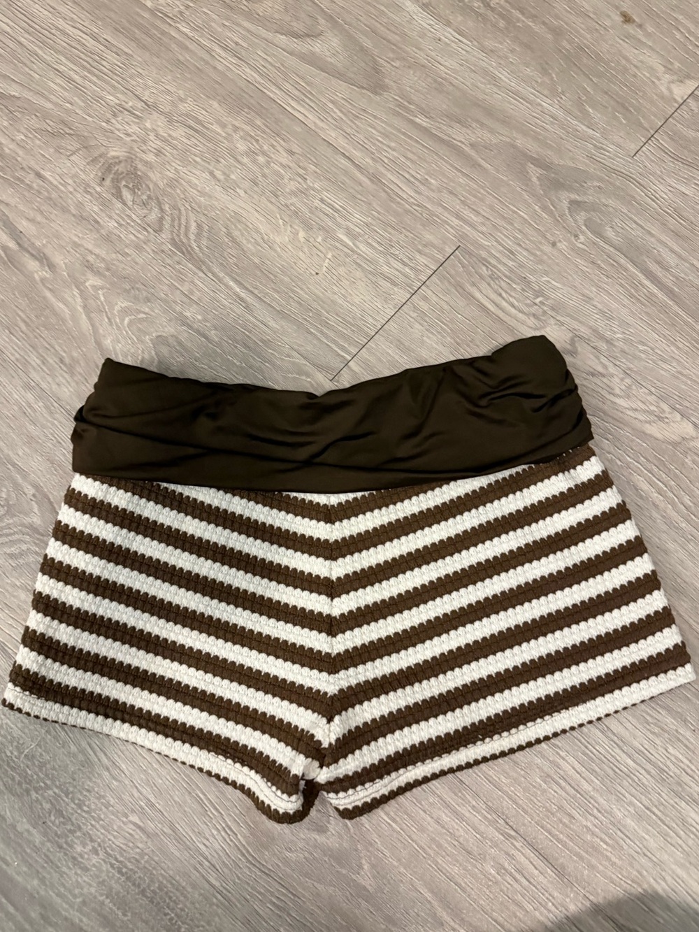Striped Crochet Knit Women’s Shorts in Brown and White
